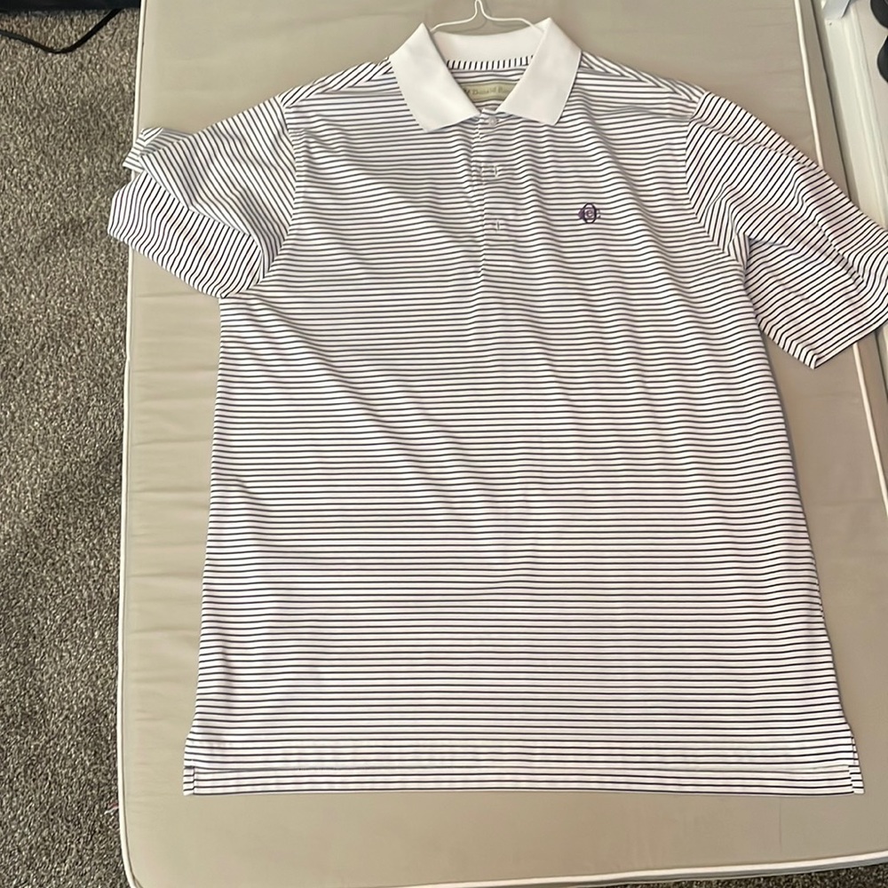 Donald Ross White and Blue striped polo L